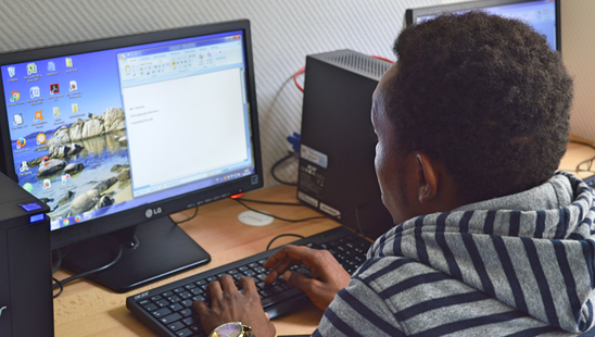 Student working in Microsoft Word